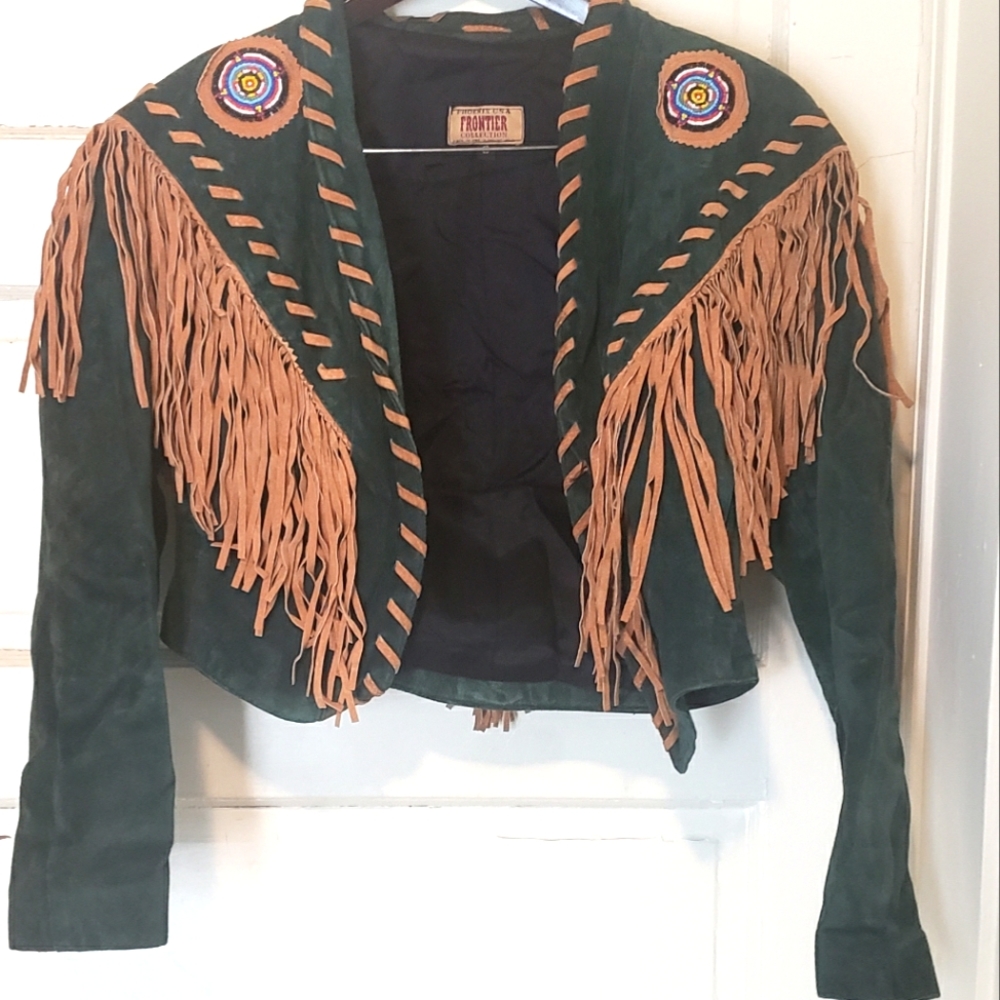 Frontier Collection Fringed Leather Jacket with Native American beads